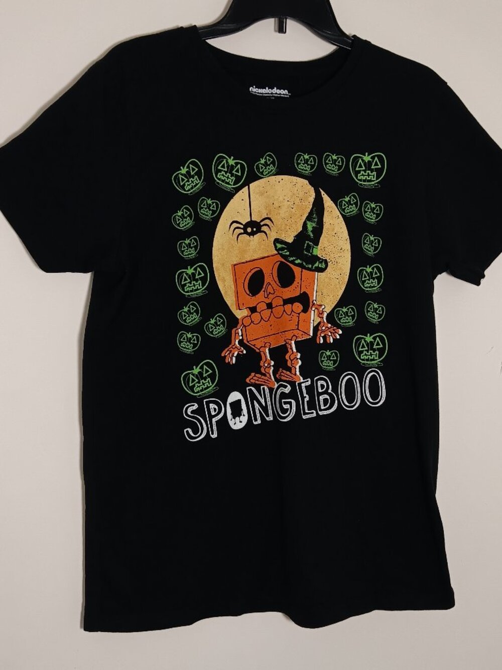 Nickelodeon sponge bob SpongeBob Halloween Tshirt Black pumpkin skeleton L 2023